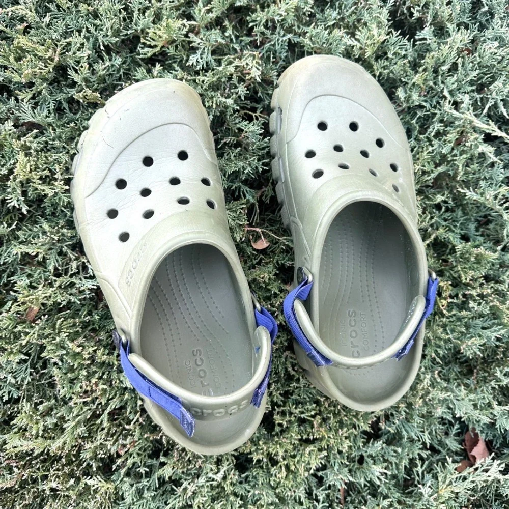 Crocs Offroad Adult Sport Clogs Unisex Size M9 W11 Army Green Blue Strap Sandals